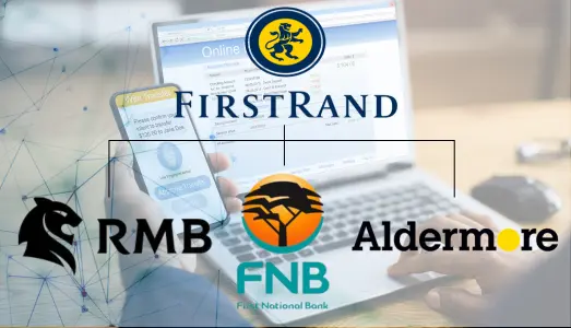 Image of FirstRand logo divisions, FNB, RMB, WesBank for FirstRand shares