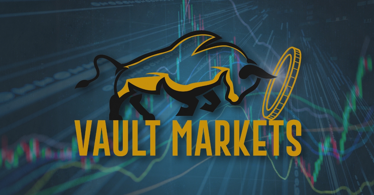 A logo of Vault Markets overlayed on online trading chart