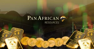 Image of Pan African resources share price and logo with gold coins and buillions