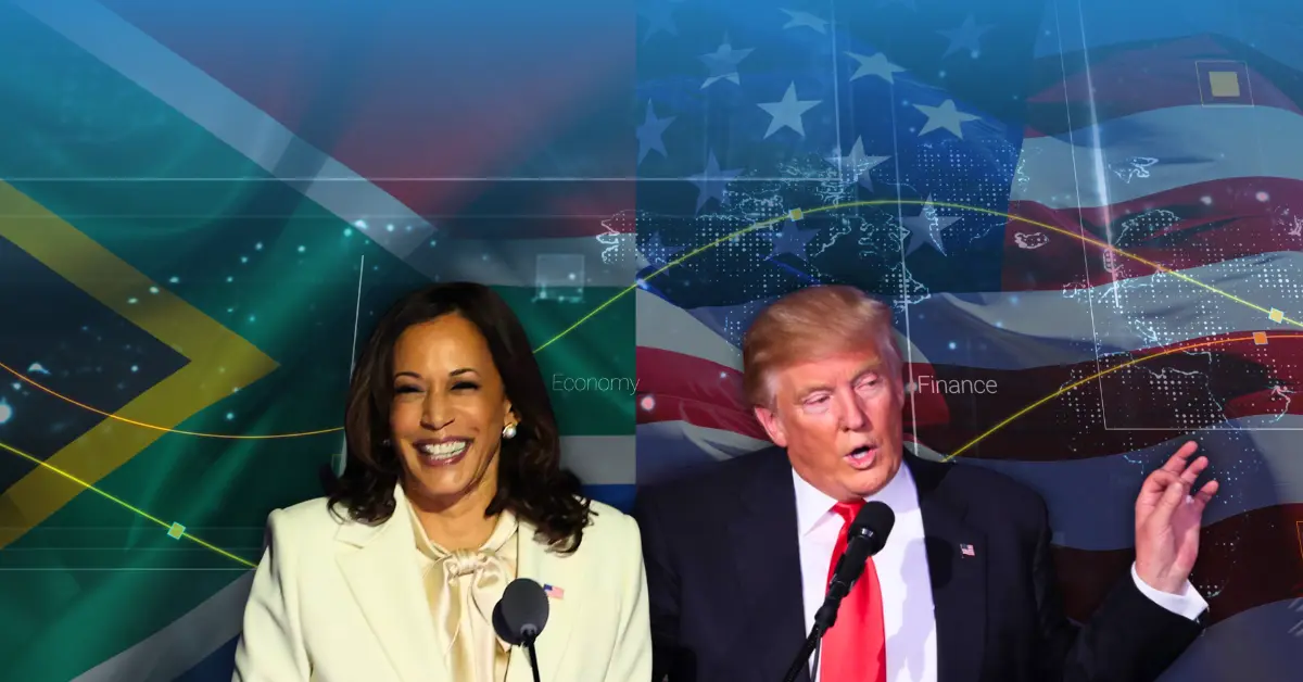 Image of Trump and Harris during US elections and AGOA South Africa