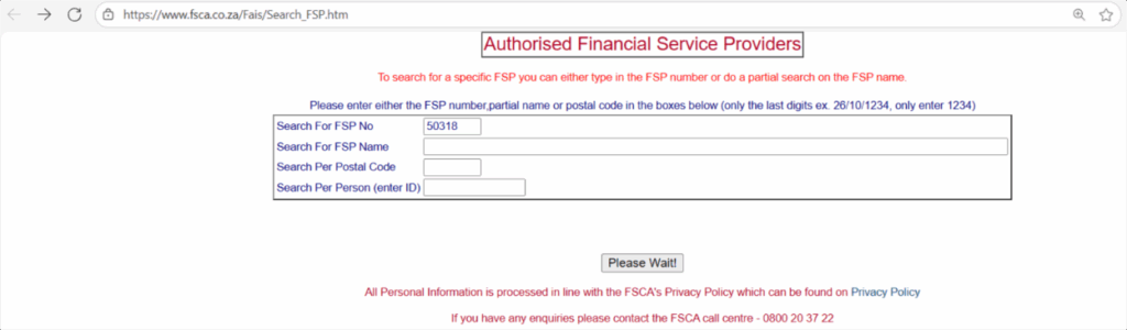 an image of official FSP license verification. 
