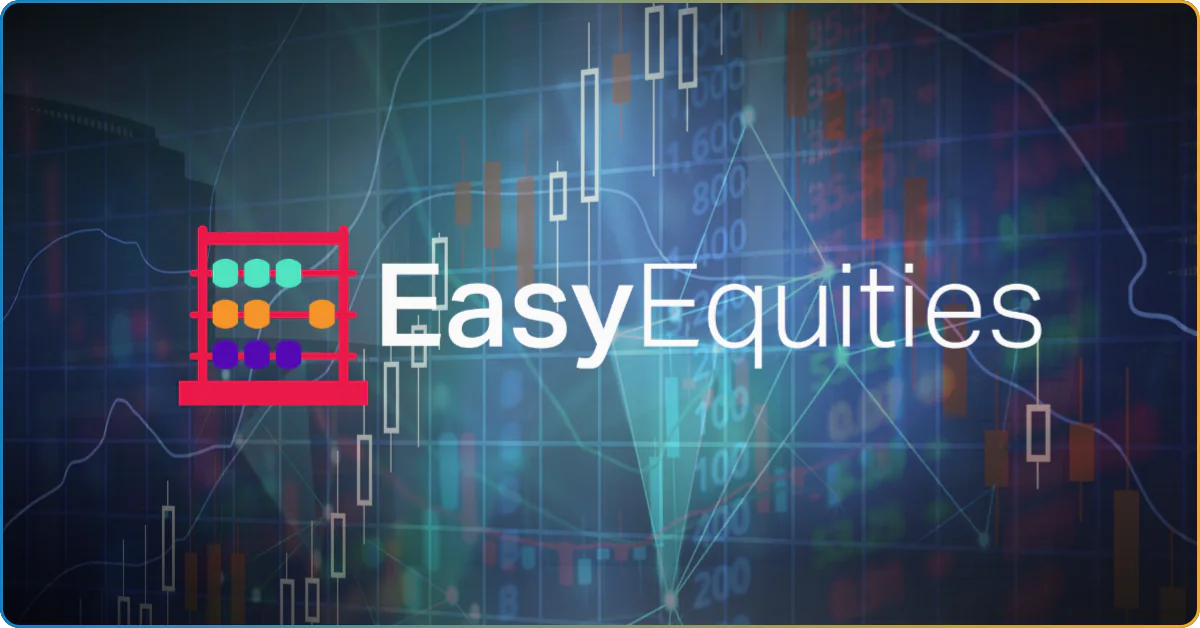 Easy Equities logo overlayed on top of a trading chart graphic